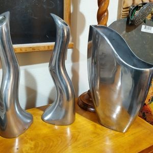 Anna Everlund vintage aluminum candlestick holders and vase